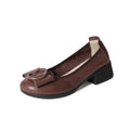 Low-cut genuine cowhide leather women's mid heel slip-on round head pumps in black wedge heel style