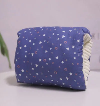 Baby cotton nursing arm pillow with forearm support, blue triangle design, 25x23cm