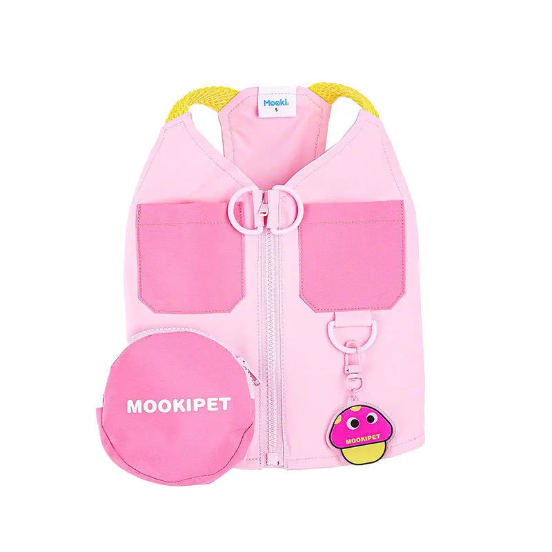 Pink polyester pet vest for small breed dogs on mannequin showing casual design