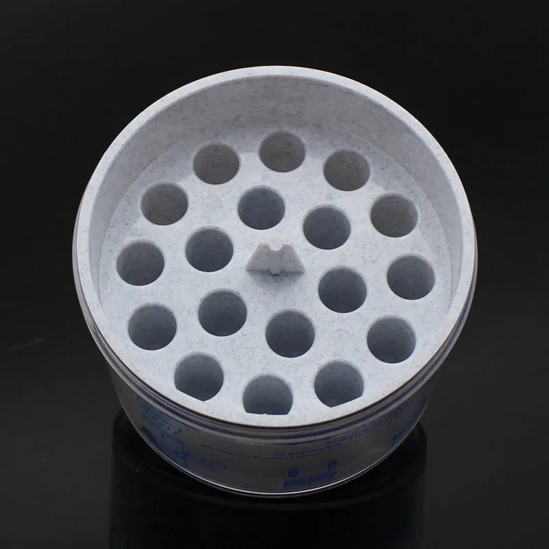 Process cooling box for gradient freezing with orange metal block and blue plastic cover or solid blue plastic option
