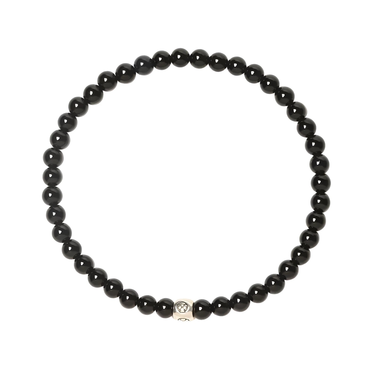 Unisex bracelet with black obsidian, blue San, and agate beads in round and square geometric shapes.