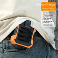 Green wrist hanging personal fan with blades, LED light, and USB charging port on a strap.