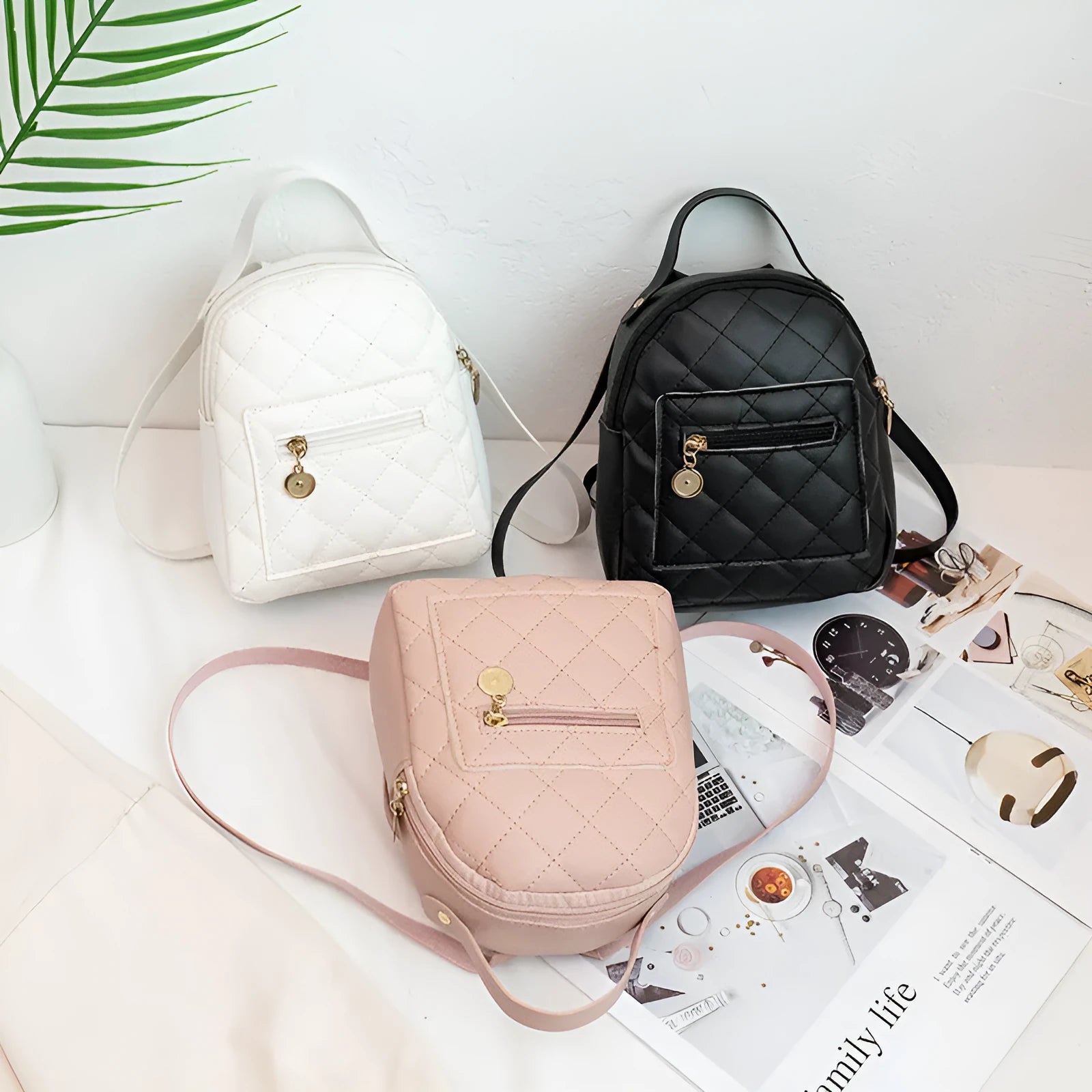 Korean style girls' embroidered backpack in vertical square shape with hard case construction