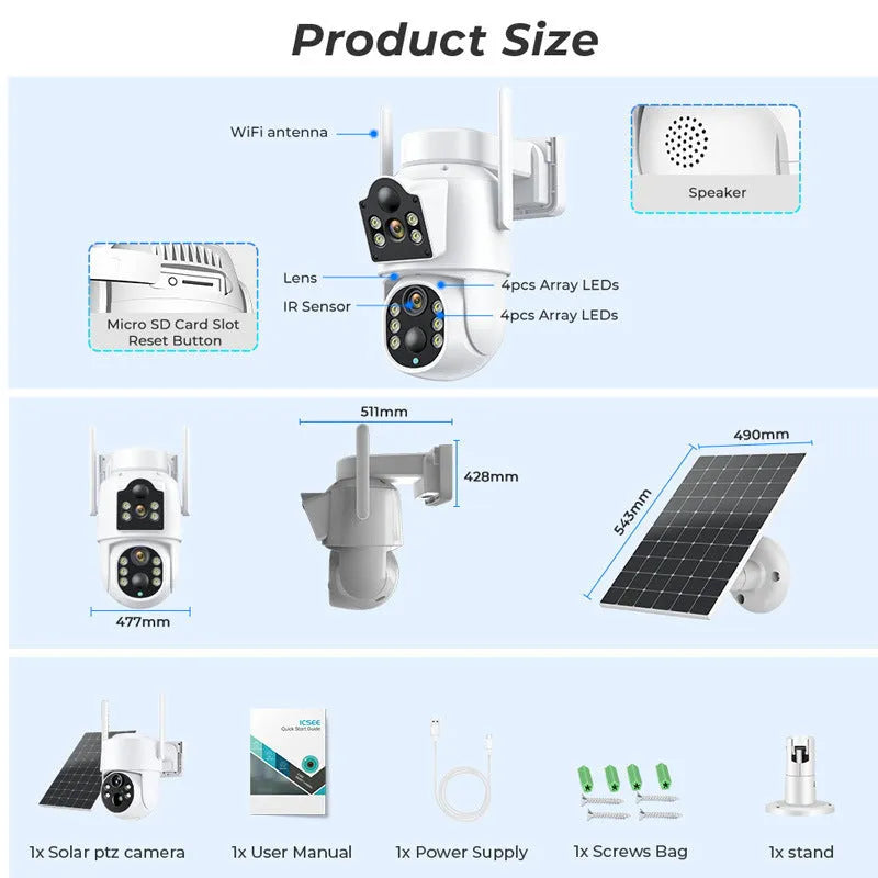 Outdoor solar wifi security camera with solar panel in black or white colour options