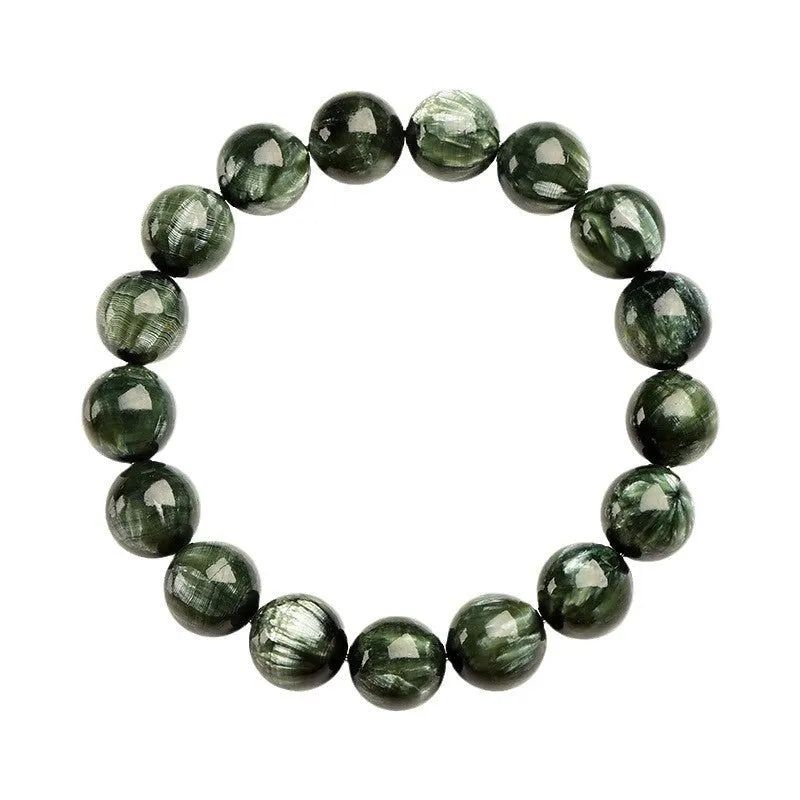 Green dragon crystal bracelet with 8-9mm round beads featuring Ruyi design elements