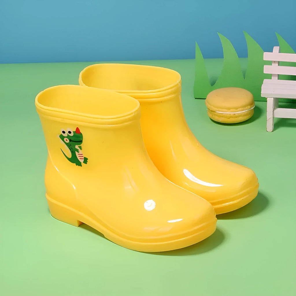 Children's non-slip plastic rain boots in solid colour with mid-calf height, available in multiple sizes