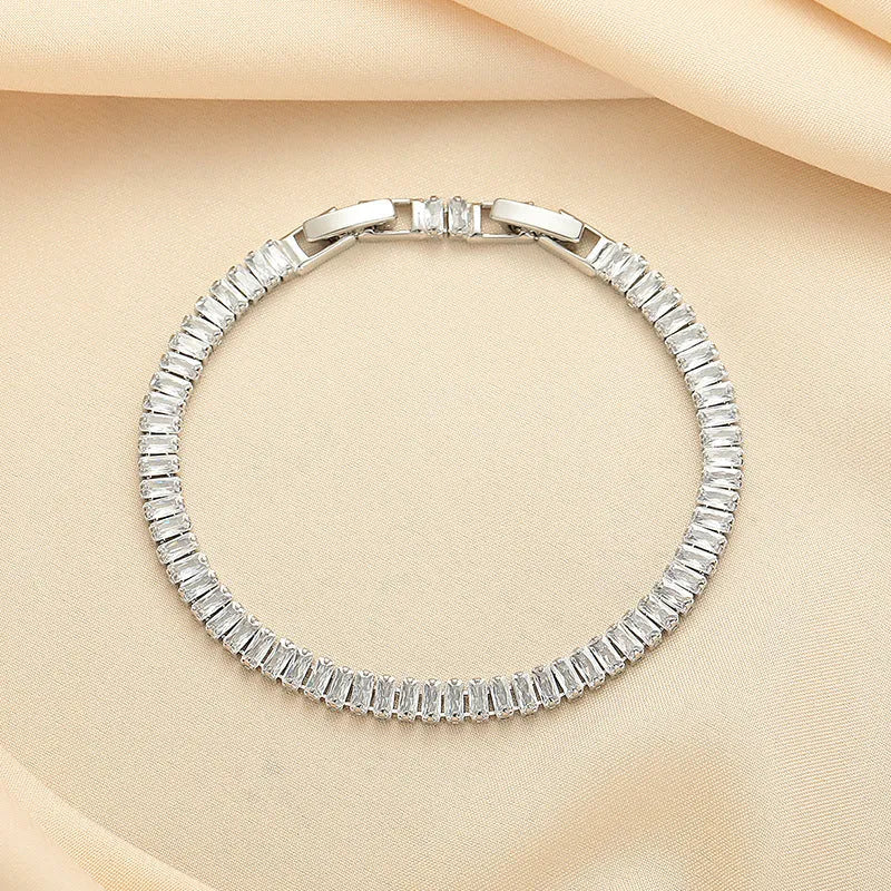 Rectangular brass women's bracelet with full diamond zircon inlay in champagne gold colour