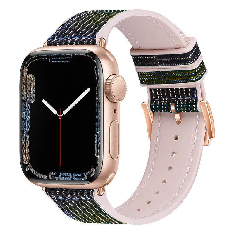 Diamond-encrusted double-sided allochroic silica gel strap for Apple Watch 38-49mm in rainbow colour