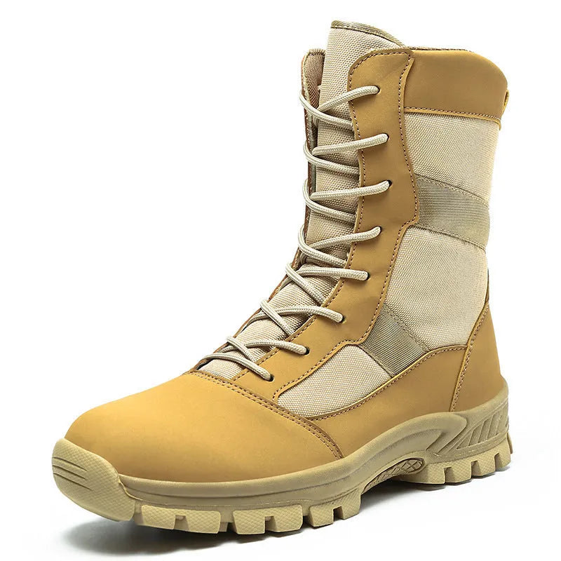 Plus size men's black and camouflage Martin boots with mesh upper and totem detailing