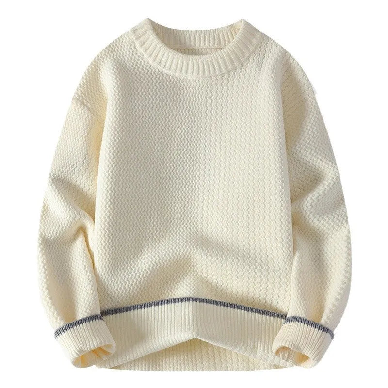 Men's grey round neck loose fitting casual sweater with long sleeves for autumn wear