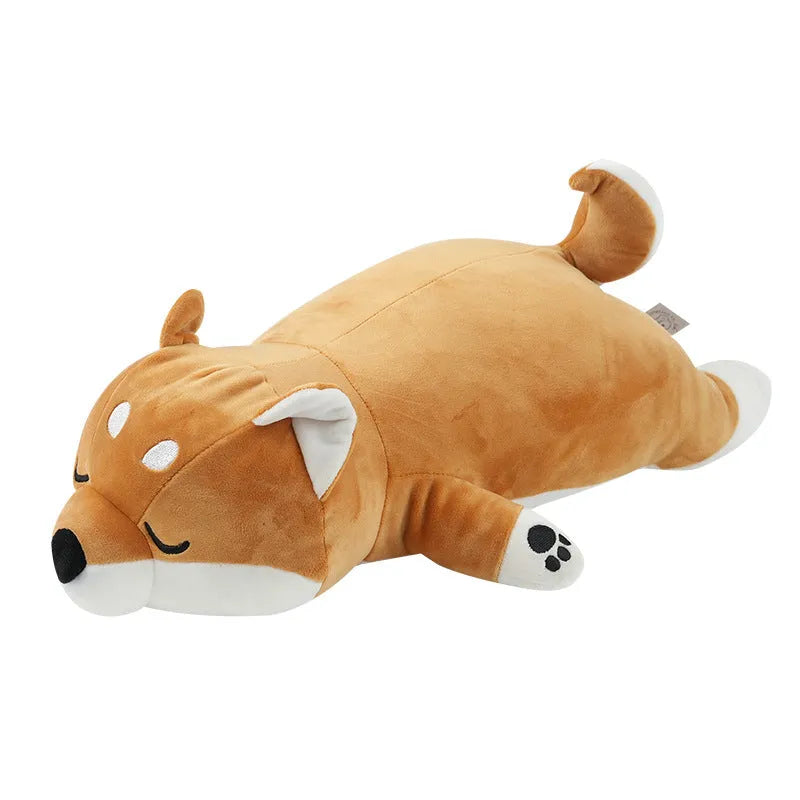 Brown Shiba Inu plush toy dog doll 45cm tall on plain background