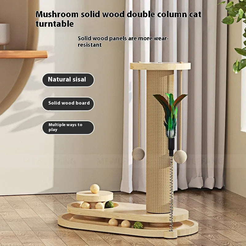 Solid wood cat turntable scratching post with rotating play surface