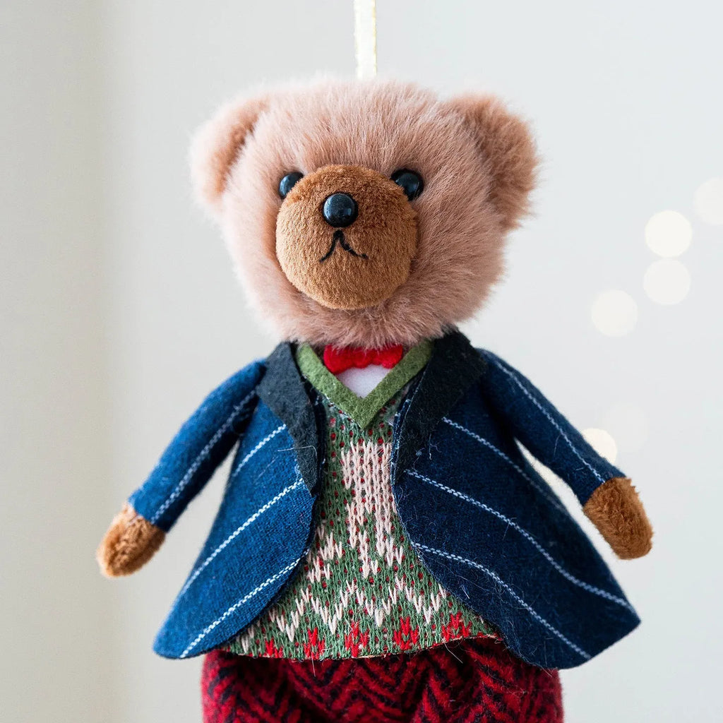 Princess and Gentleman plush bear dolls wearing cotton suits with plaid patterns