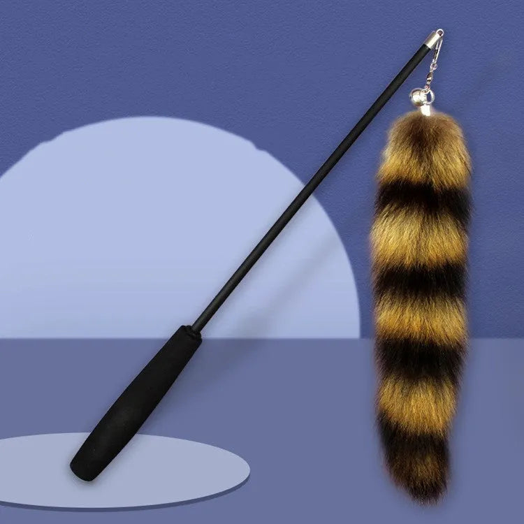 Black cat toy wand with elastic string measuring 42 metres for interactive feline play