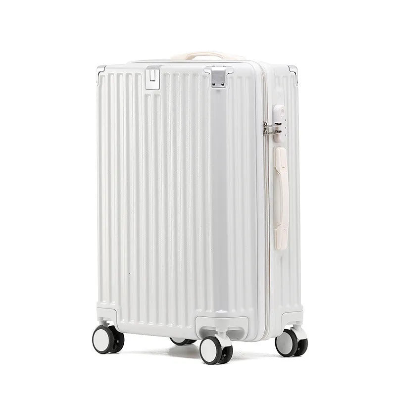 Aluminium frame trolley suitcase in avocado green with wheels and a USB port.