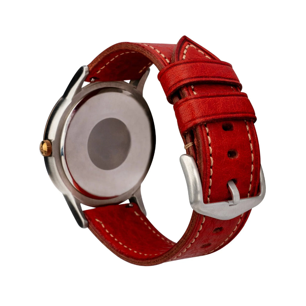 Retro pure cowhide leather watch strap with pin buckle in brown steel buckle finish 20mm width