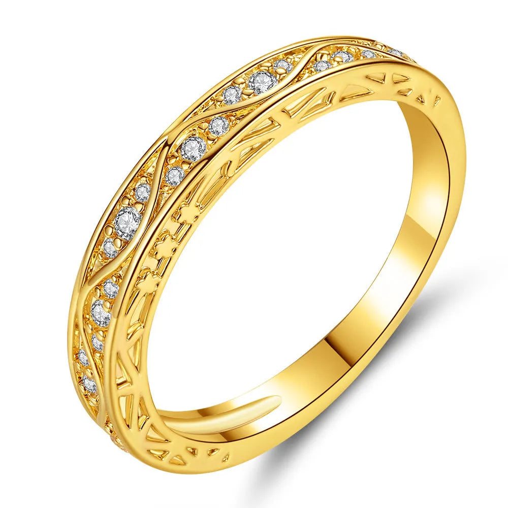 Pair of copper couple rings with horse eye zircon stone, geometric shape, electroplated finish, sizes 6-9