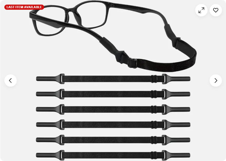 Black adjustable glasses cord with silicone earpiece ends for anti-slip spectacle retention