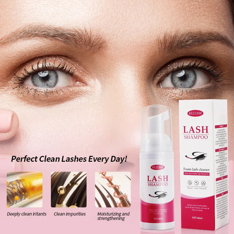 Lash shampoo mousse eyelash cleaning solution 60ml container 3.7cm by 13.5cm