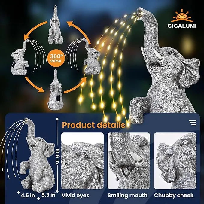 Resin elephant outdoor garden sculpture with built-in LED light strip illumination