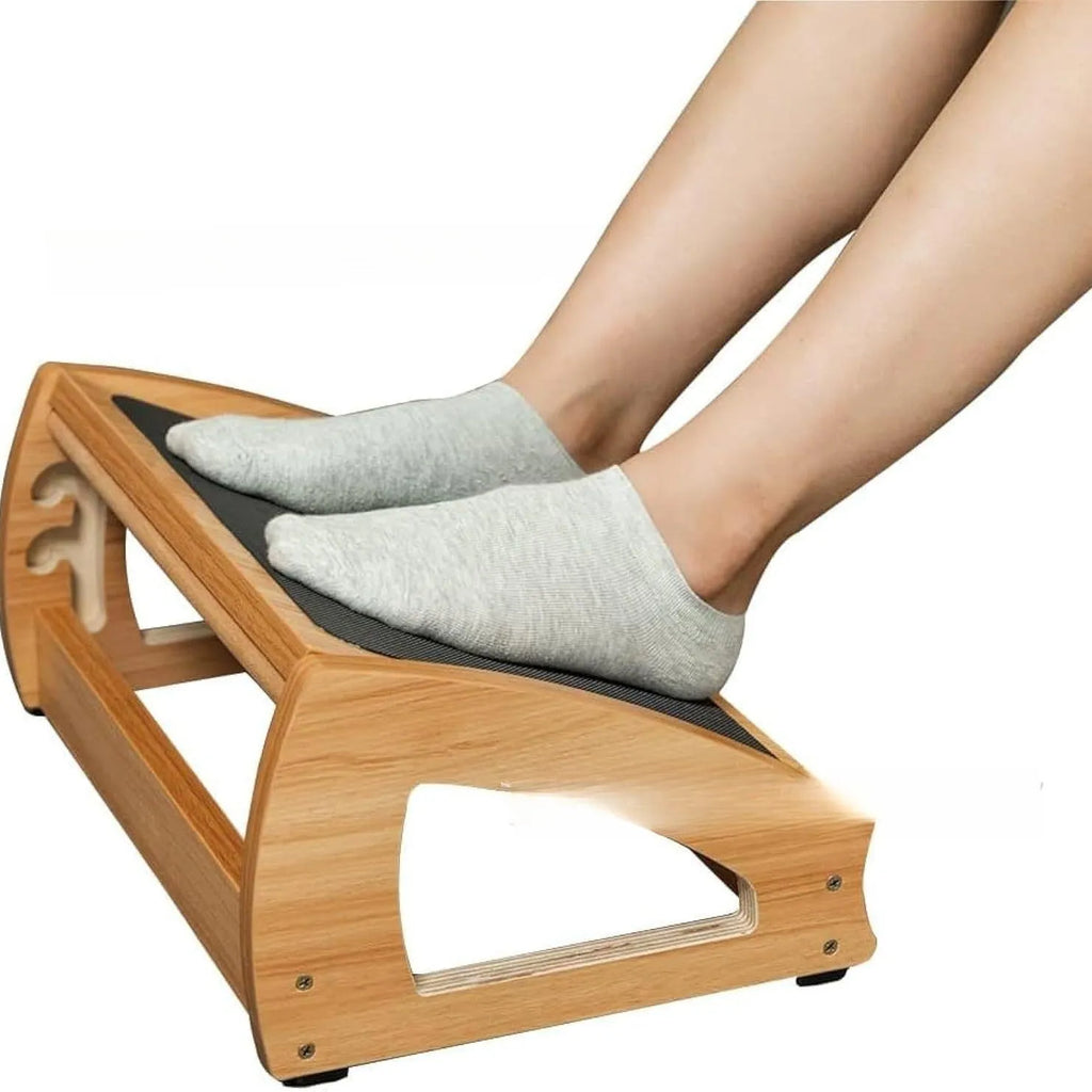 Wooden adjustable bamboo office desk footstool in wood colour with modern simple design