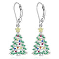 Women's Christmas tree earrings with star-shaped design in white gold colour finish
