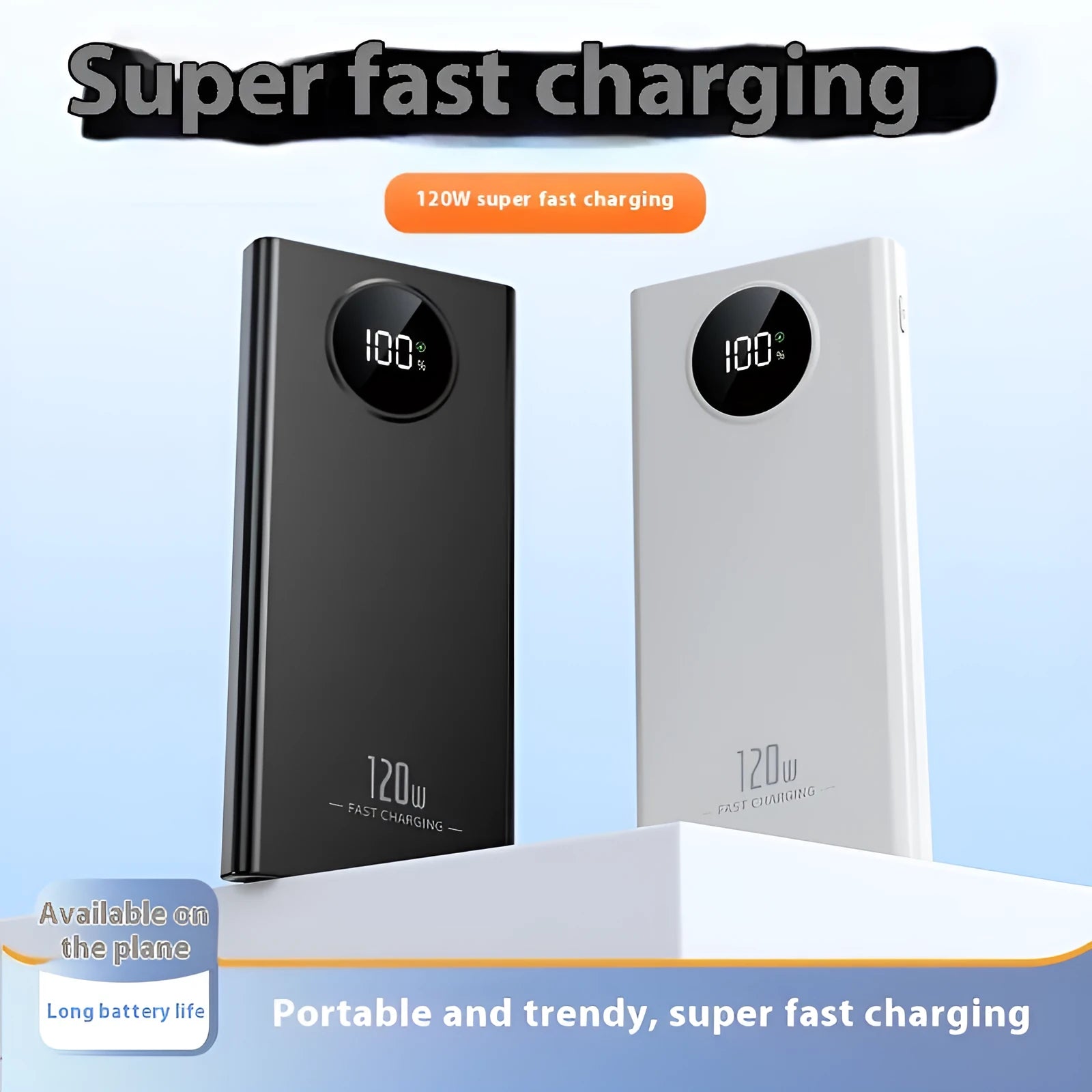 Super fast charge portable power bank with plastic shell, black colour, 20000mAh capacity