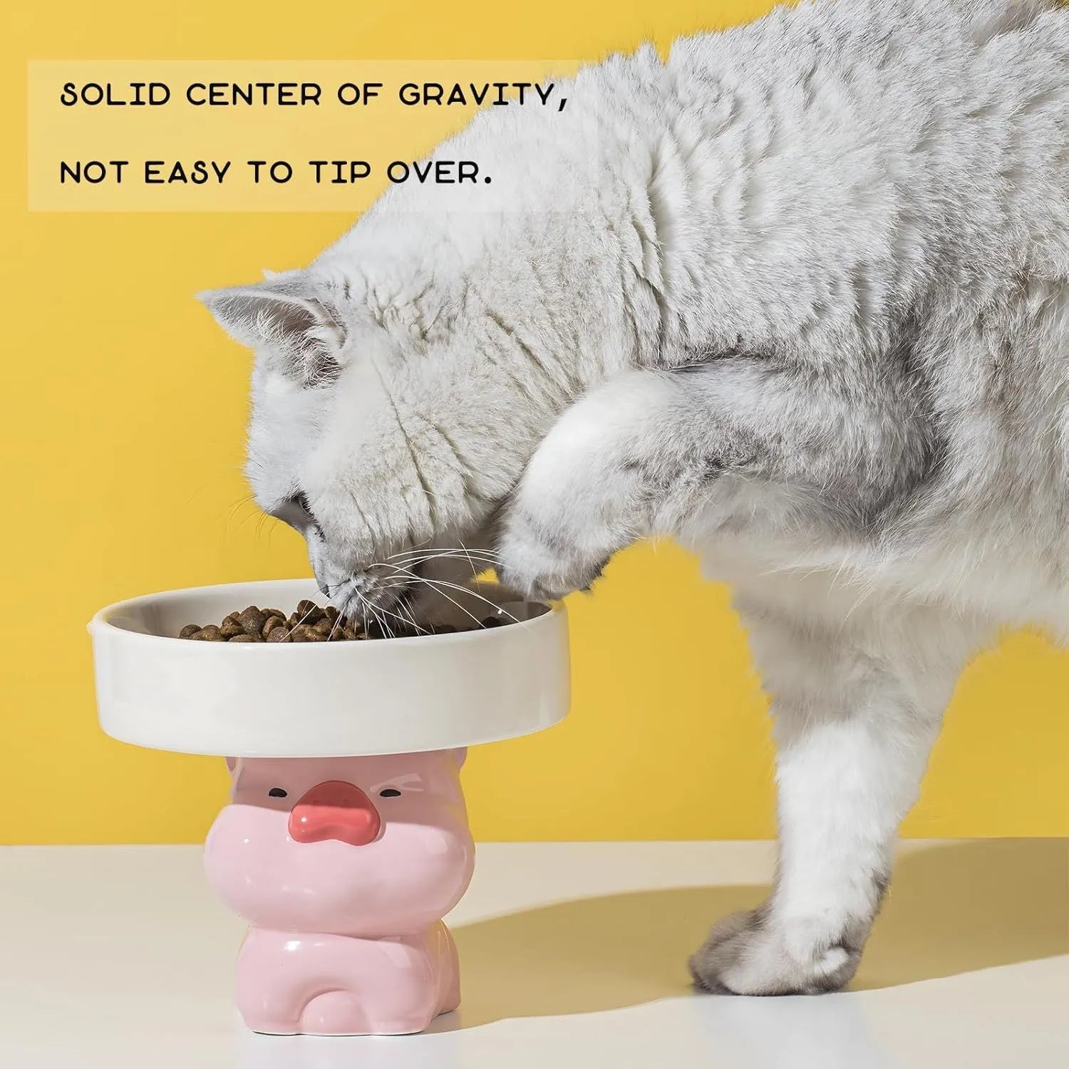 Ceramic raised pet bowl with animal design for cats and small dogs