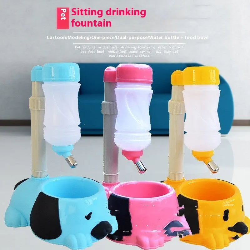 Adjustable height pet drinking bowl in plastic with rod lifting mechanism