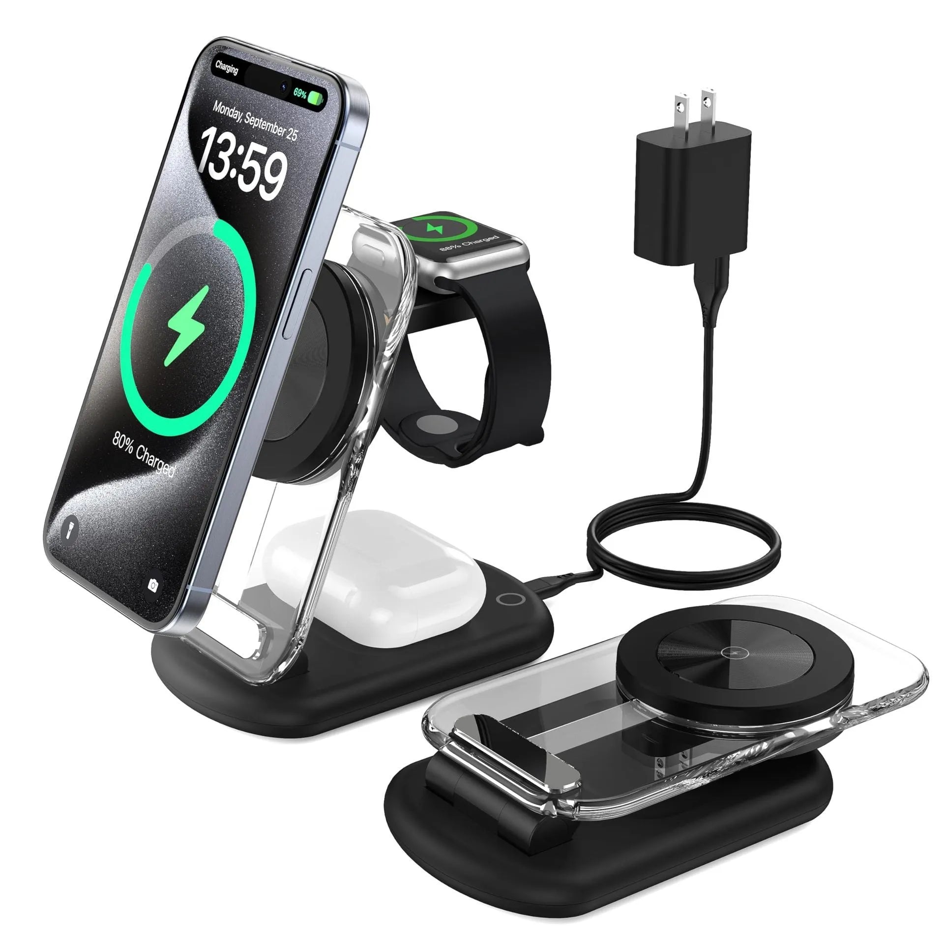 Transparent magnetic wireless charger folded showing internal components