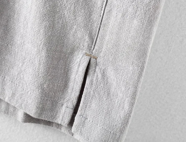 Men's loose-fit casual shirt in a cotton and linen blend, shown in a solid colour.