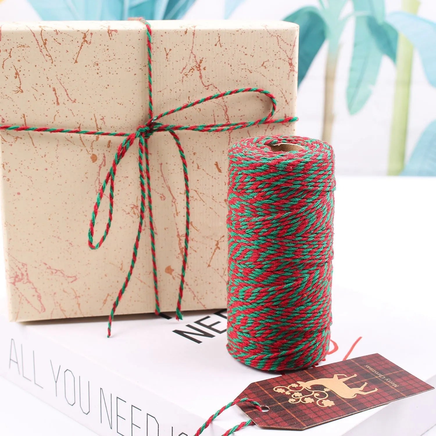 Red and white cotton twine spool 100m length 2mm width Christmas craft cord
