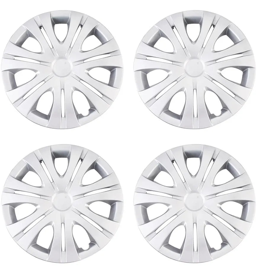 Universal car wheel hub cover in black, silver, and electroplated monochrome finishes.