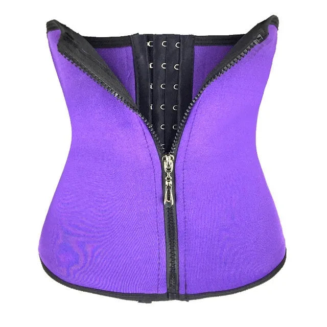 Neoprene waist trainer corset in black with adjustable closure for tummy control during yoga and running