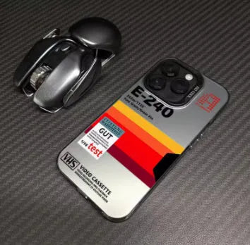 Advanced Sense Laser Videotape phone case in Colourful Silver on iPhone, showing creative retro videotape design with anti-drop protection