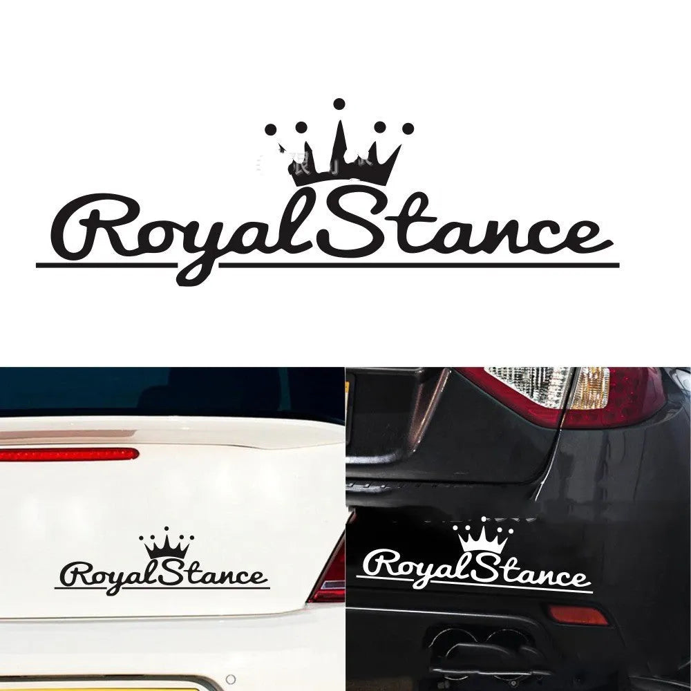 Reflective crown design car sticker on white background, showing black, white, and colourful variants