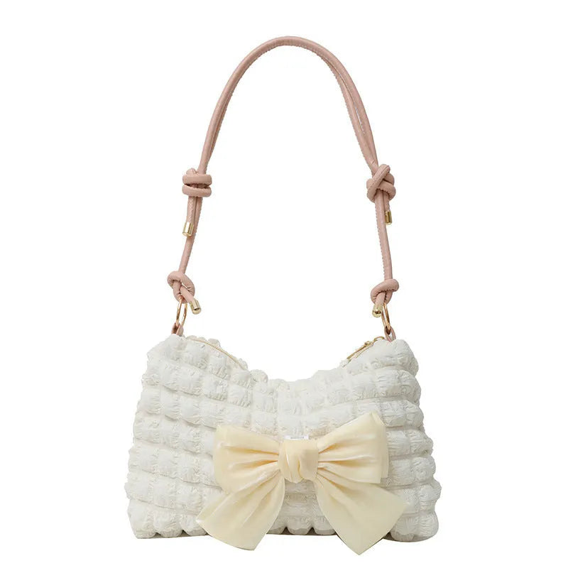 Women's canvas one-shoulder handbag in horizontal square shape with mobile phone compartment