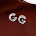 Silver alphabet letter earrings with imitation pearl and inlaid zircon for women light luxury fashion
