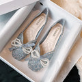 Women's square toe flat shoes with rhinestone and pearl embellishments in solid colour, low top design