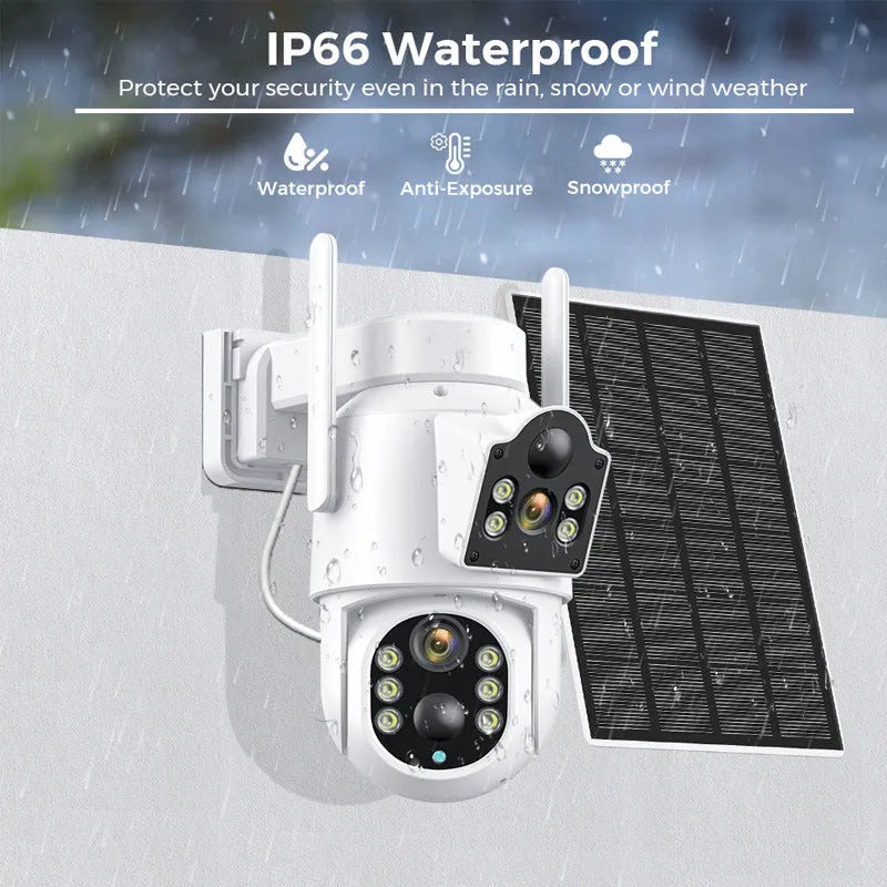 Outdoor solar wifi security camera with solar panel in black or white colour options