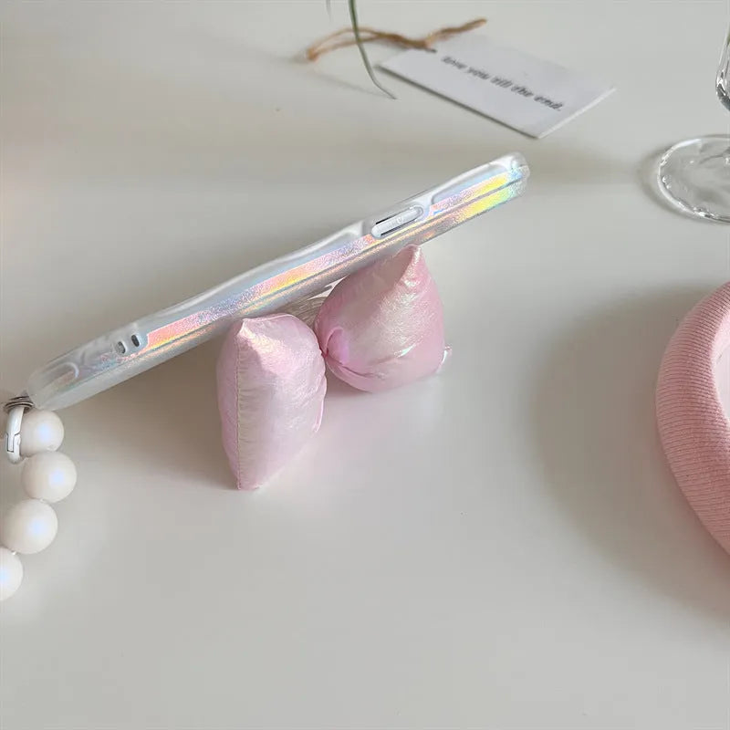 Laser powder bowknot silicone phone case for iPhone with sparkle finish and optional bracelet