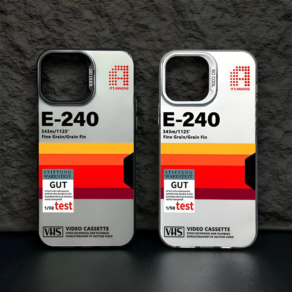 Advanced Sense Laser Videotape phone case in Colourful Silver on iPhone, showing creative retro videotape design with anti-drop protection