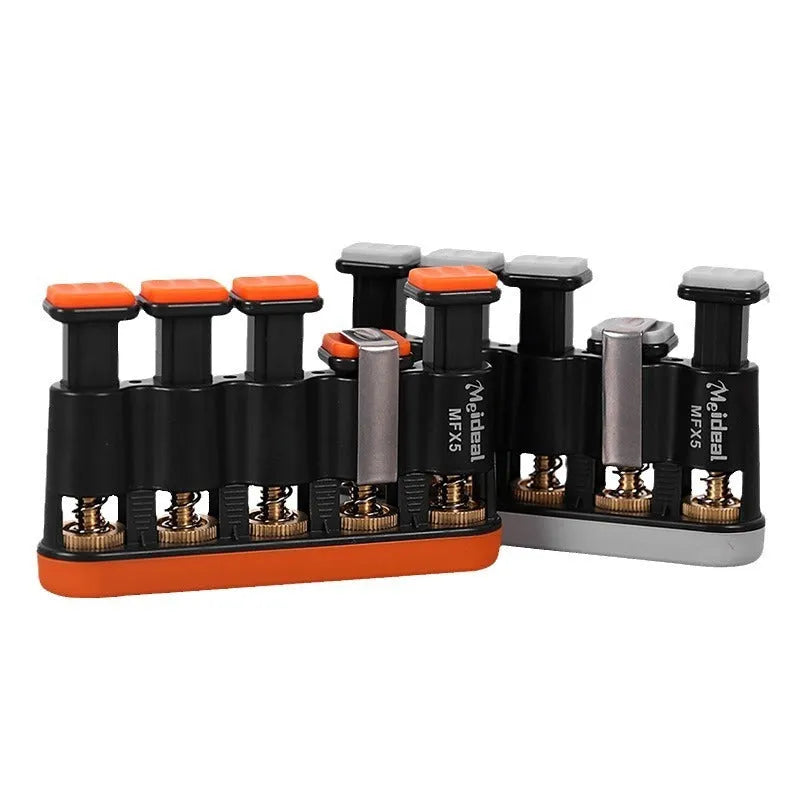 Grey or orange silicone finger trainer for musical instrument practice and climbing