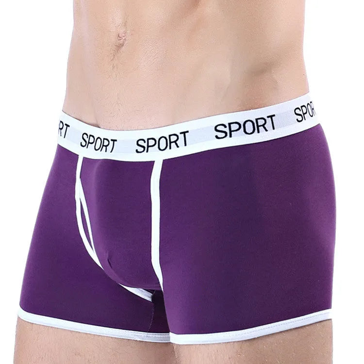 Men's cotton sports boxer briefs mid waist solid colour knitted underwear