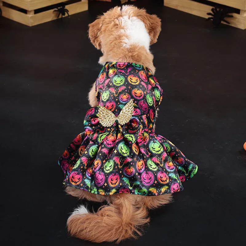 Angel wings Halloween costume for dogs in bright pumpkin and bright bat colour options