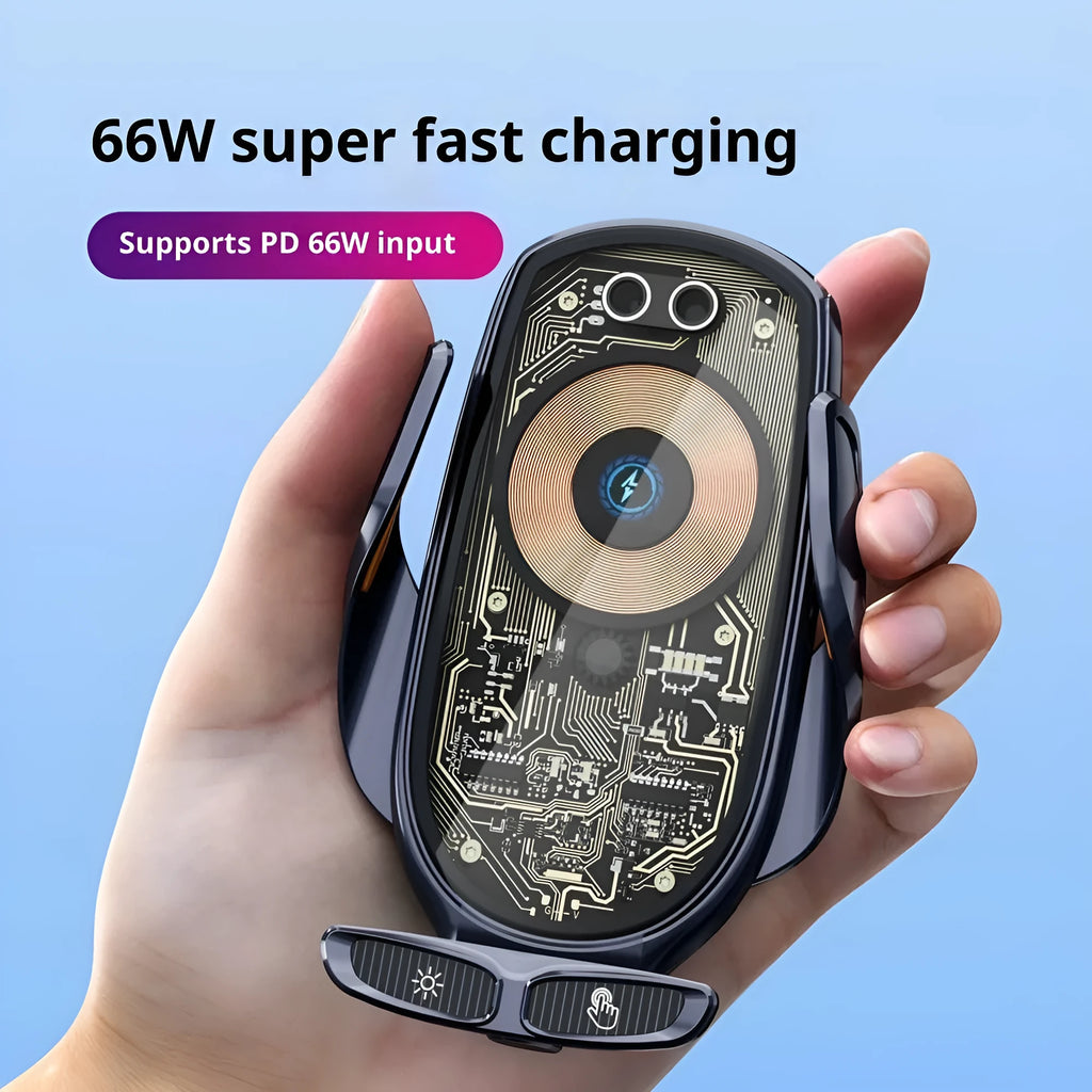 Wireless super fast charge car charger with smart bracket and air outlet clip in gun colour for V6 model