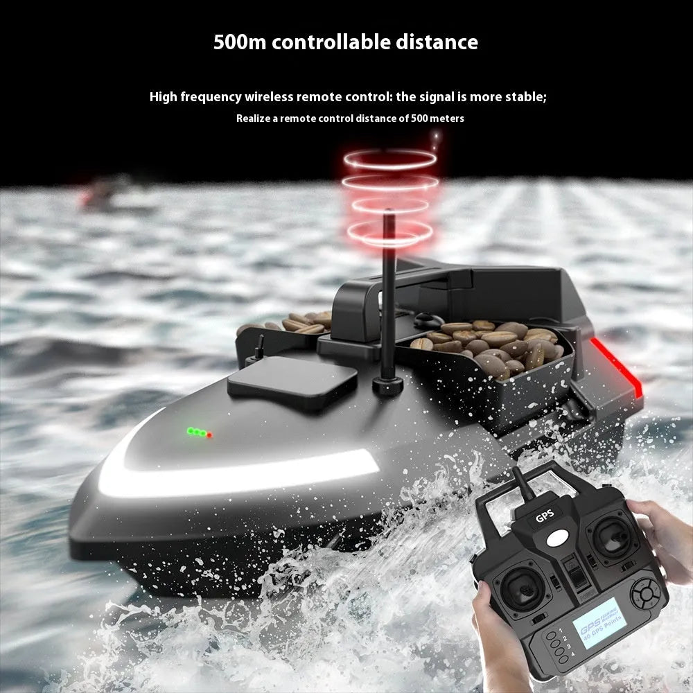 V020 GPS remote control fishing boat with black or luminous yellow hull and handbag