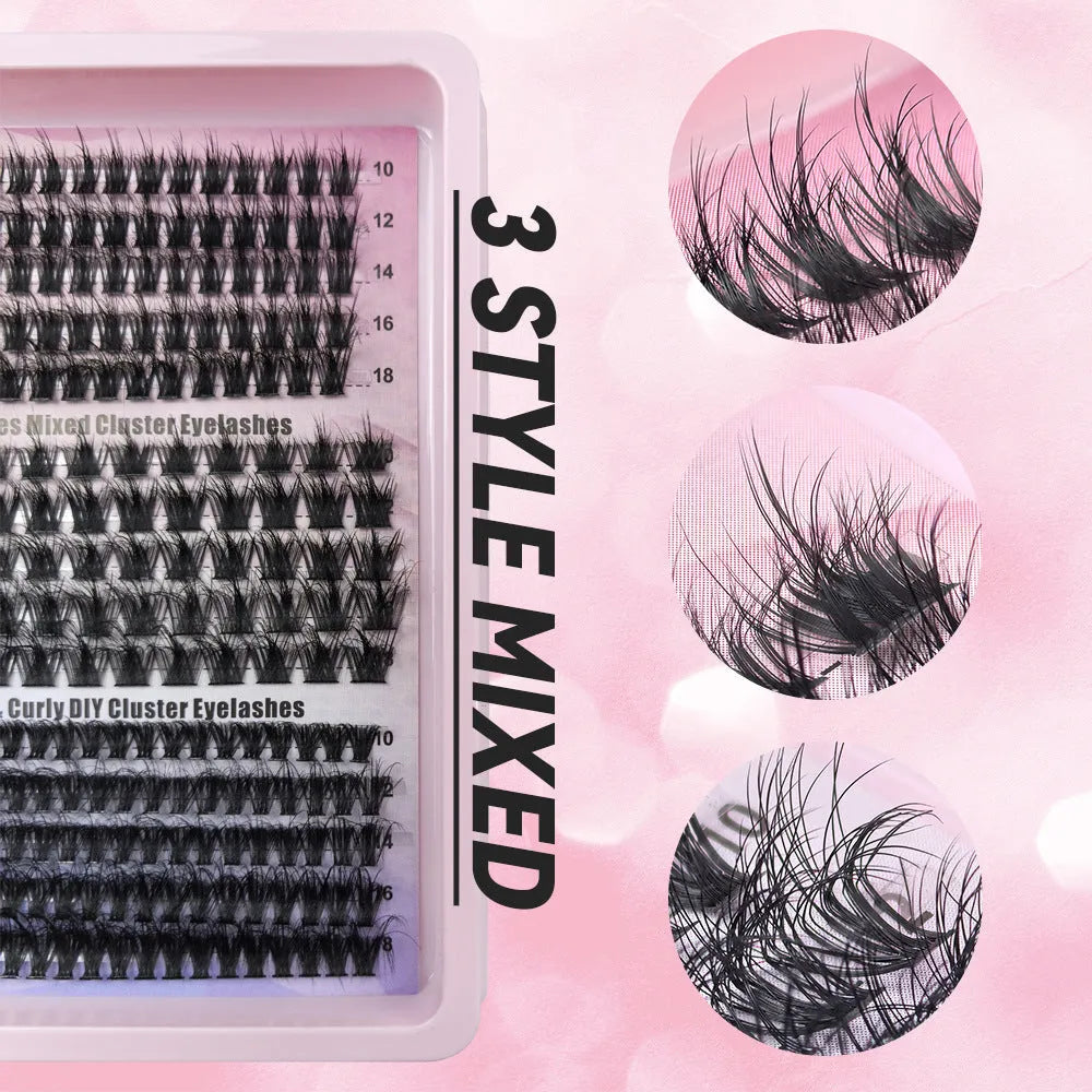 Mixed box of false eyelashes showing five different style specifications for a messy look.