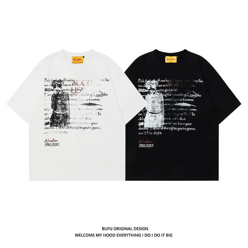Men's black pure cotton T-shirt with printed white letter graphic and raglan sleeves