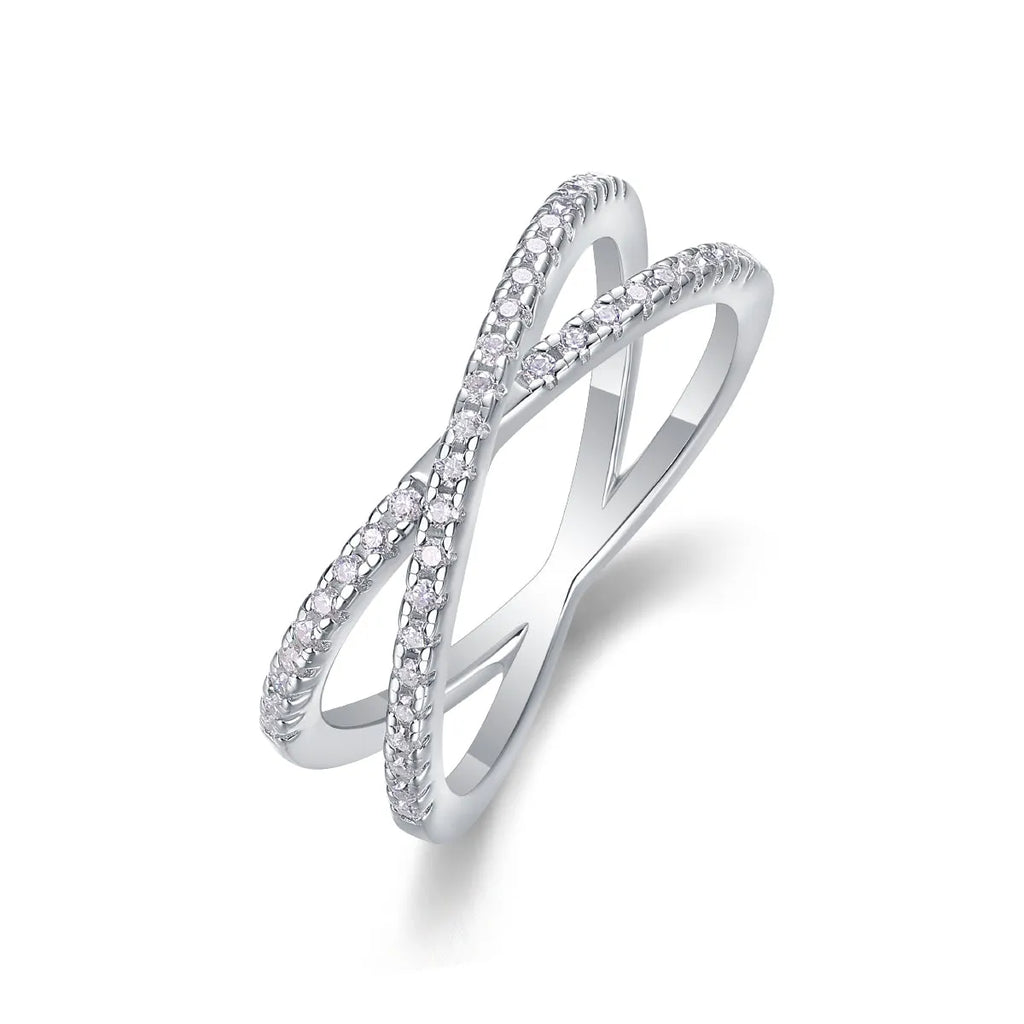 Love Interwoven moissanite wedding ring set in gold S925 silver with platinum plating on white background